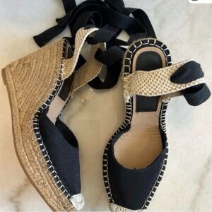 Zara Black and Tan Espadrille Wedges